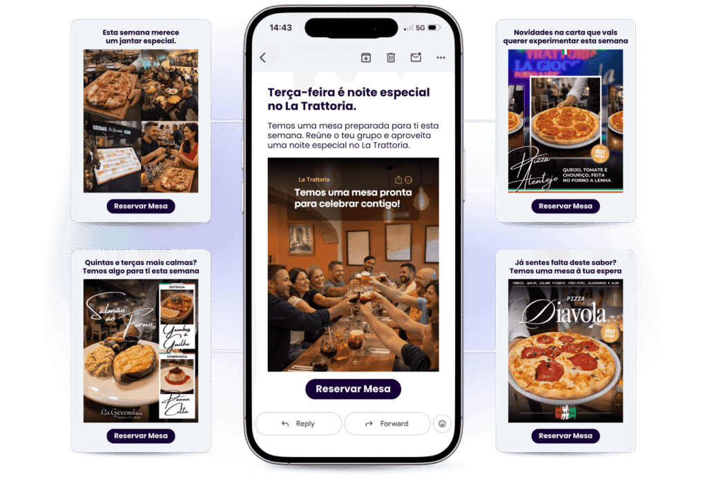 campanhas de marketing para restaurante enviadas para base de clientes para gerar reservas